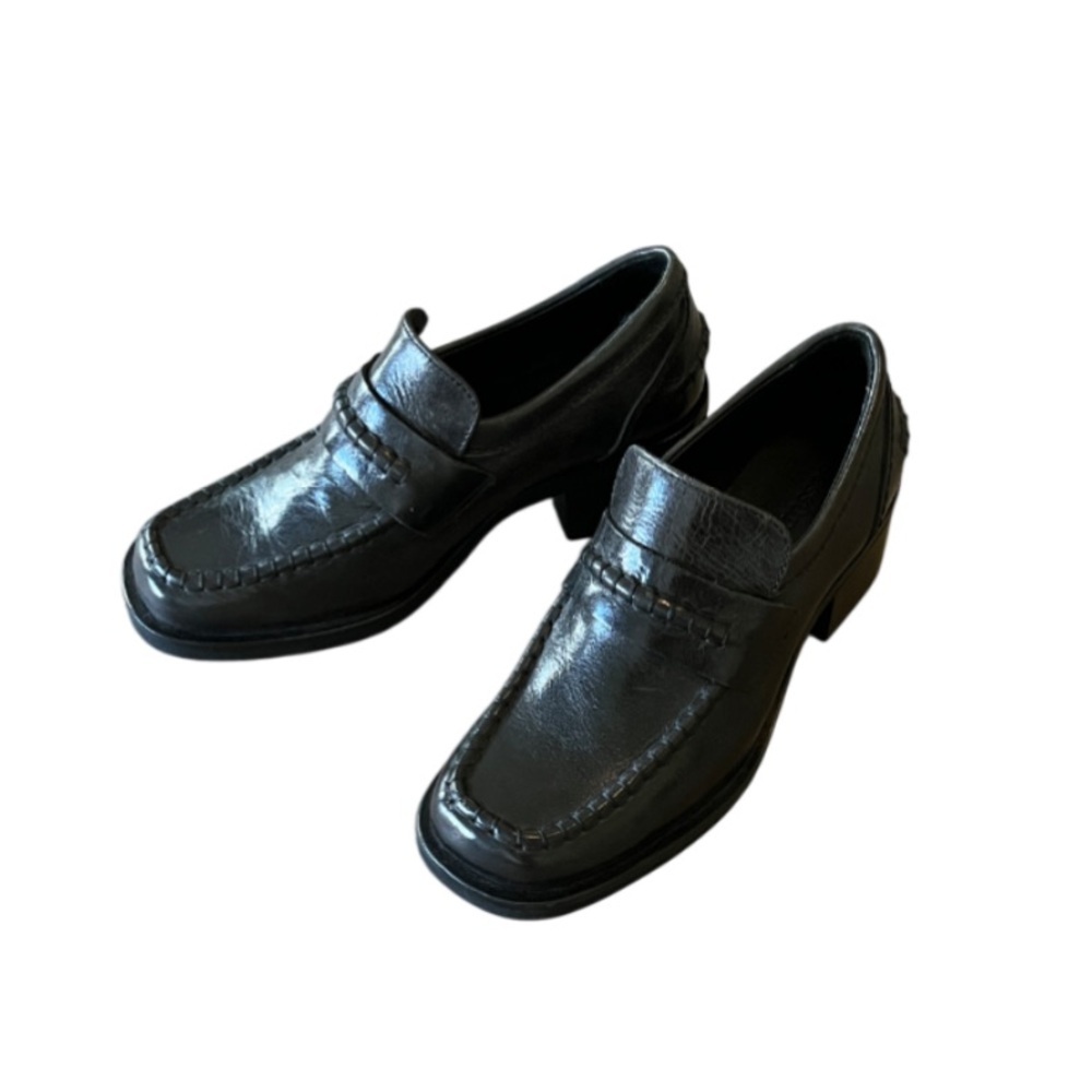 SESSÙN TIERNEY Black Leather Heeled Loafers Size 37 EU